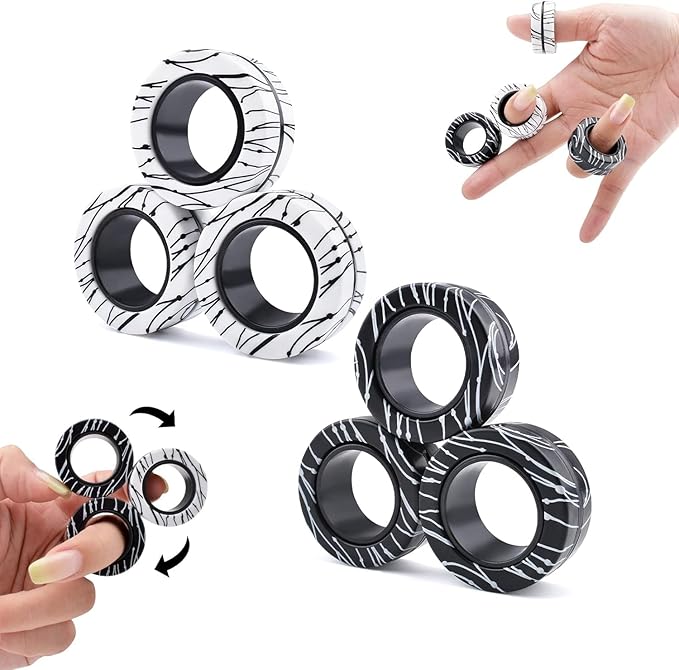 Cevioce Easter Basket Stuffers,6 PCS Magnetic Rings Fidget Toys for Teens Adults Boys,ADHD Anxiety Magnetic Fidget Ring Spinner,Kids Coolest Stress Relief Toy Birthdays Gift for 8 9 10 11 12+ Year Old