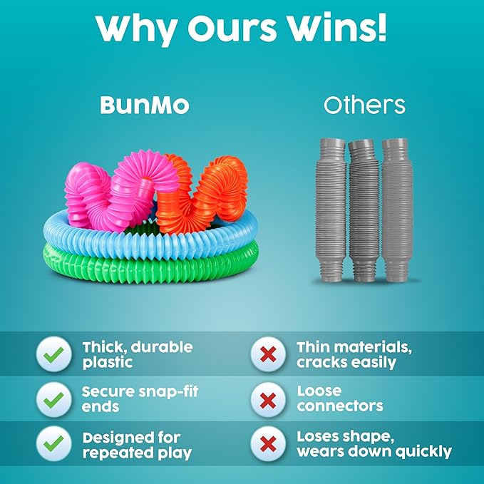 BUNMO Easter Gifts for Toddlers - Pop Tubes - Sensory Fidget Toys - Creative Learning - Hours of Fun for Kids - Easter Stuffers - Tons of Ways to Play - Non-Mouthable 3+ - 30 Pack Large