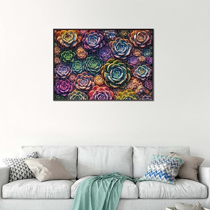 Rocorose 1000 Piece Puzzle for Adults, Colorful Succulents Plants Jigsaw Puzzles Impossible Fun and Challenging Multicolor Nature Puzzles Family Activity Gifts - Thick, Sturdy Pieces