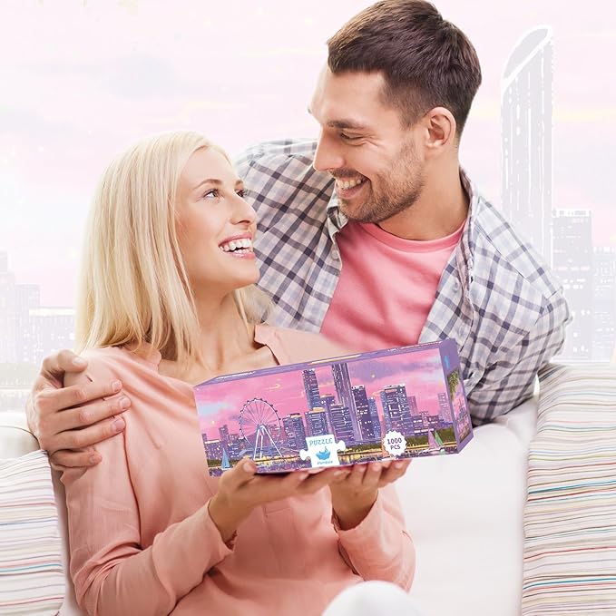 MOMIBOOK 1000 Piece Puzzle for Adults Jigsaw Puzzles of Lakeside Evening Breeze, Twinkle Laminate Painting Image Challenging Hard Impossible Puzzle Unique Funny Party Christmas Birthday Gifts