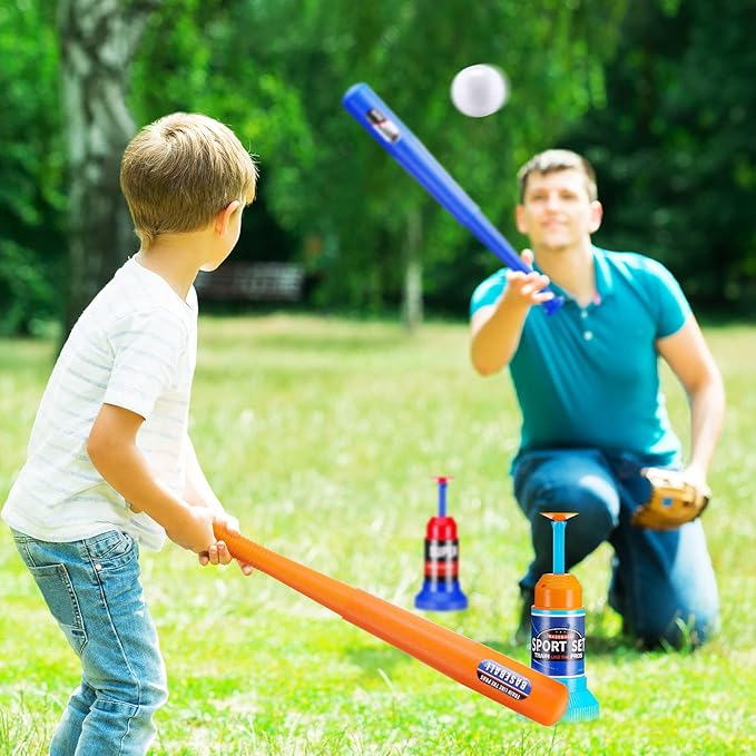 HyDren Baseball Pitching Set Includes Automatic Operation Pitching Machine Adjustable Collapsible Plastic Bat and 6 Balls Outdoor Indoor Sport Toy Games Christmas Kids Toddlers Gift