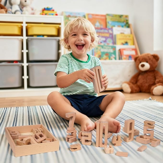 Large Wooden Number Building Blocks, Number and Counting Blocks,Balance and Stacking Blocks,32 Pcs Math Blocks,Educational Toys for Toddlers,Preschool Math Toys, Recognition Toys