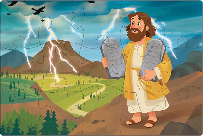 Bible Puzzles for Kids, 4-in-1 Wooden Jigsaw Puzzles in Box 15 Piece Each, Religious Christian Toys for Toddlers, Eden | Tower of Babel | Ten Commandments (Old Testament)
