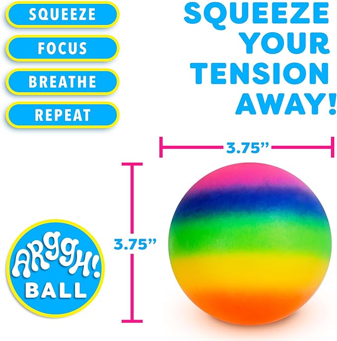 Power Your Fun Arggh Rainbow Giant Stress Balls for Adults - 3.75 Inch Large Stress Balls for Kids Squishy Toys Ball Stress Relief Fidget Toy Sensory Ball Squeeze Toy for Boys Girls (Rainbow)