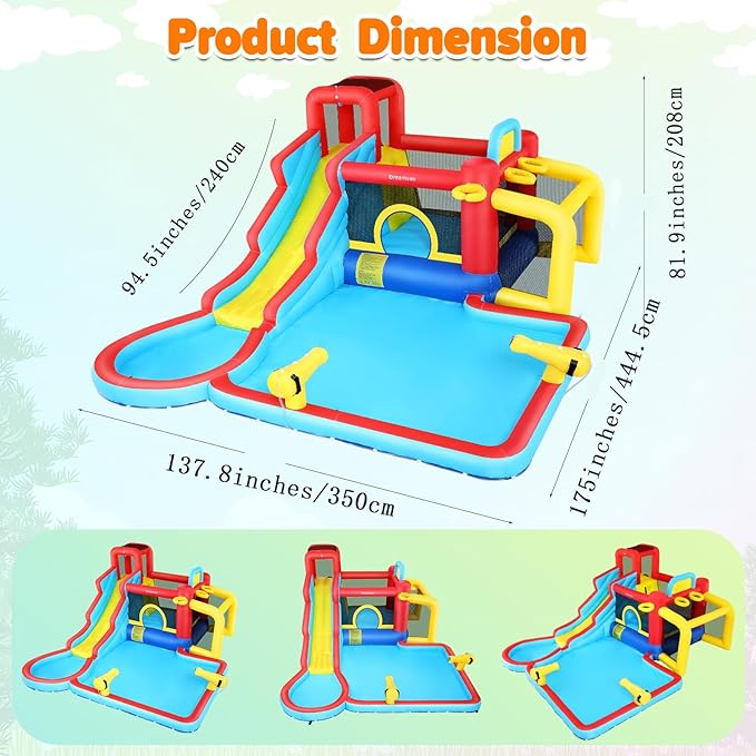 AKEYDIY Water Slide Bounce House,13×12.5ft Waterfall Waves Mega Water Slides Park |Inflatable Water Slide for Big Kids 8-12 &3-10,Large Pool,Blow Up Water Slide for Kids Backyard Outdoor