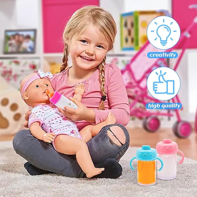 13 PCS Baby Doll Accessories Magic Bottle Set,Doll Feeding Set with Package,Pretend Play Feeding Toys for Kids,Girls,Party,Gift