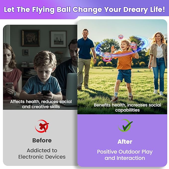 Flying Orb Ball Toy, 2026 Upgrade Hand Controlled Hover Ball with LED Lights,360° Rotating Boomerang Globe Cool Mini Drone, Ideal Birthday&Christmas Gift for Boys Girls-Bright Purple