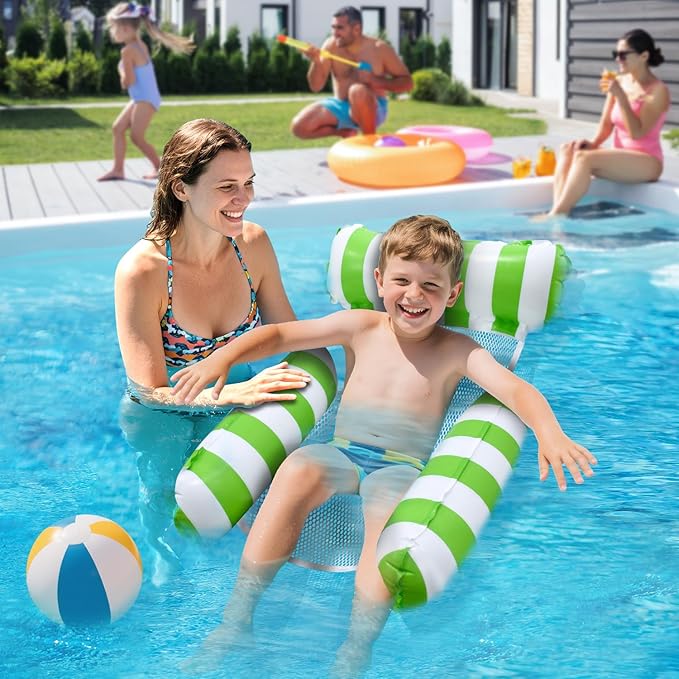 Pool Floats Kids, Meegoo Pool Lounge Chairs 3 Tubes Floaties Water Hammock Inflatable Pool Toys for Kids Ages 8-12 for Summer Party Beach Vacation Essentials
