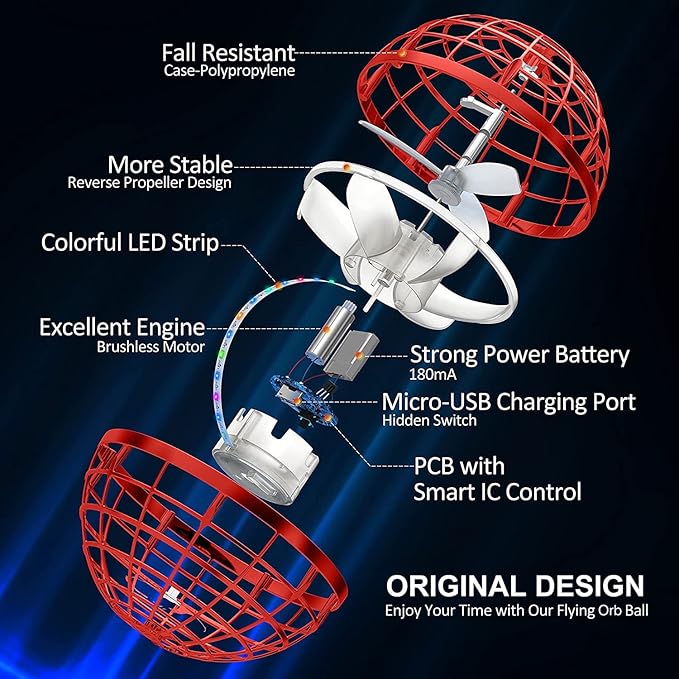 2025 Flying Orb Ball Toy,Cosmic Globe Boomerang Hover Ball Galactic Fidget Spinner, Hand Drone Orbit, Cool Toys Gift for 6 7 8 9 10+ Year Old Boys Girls Teens Outdoor Toys(Red)