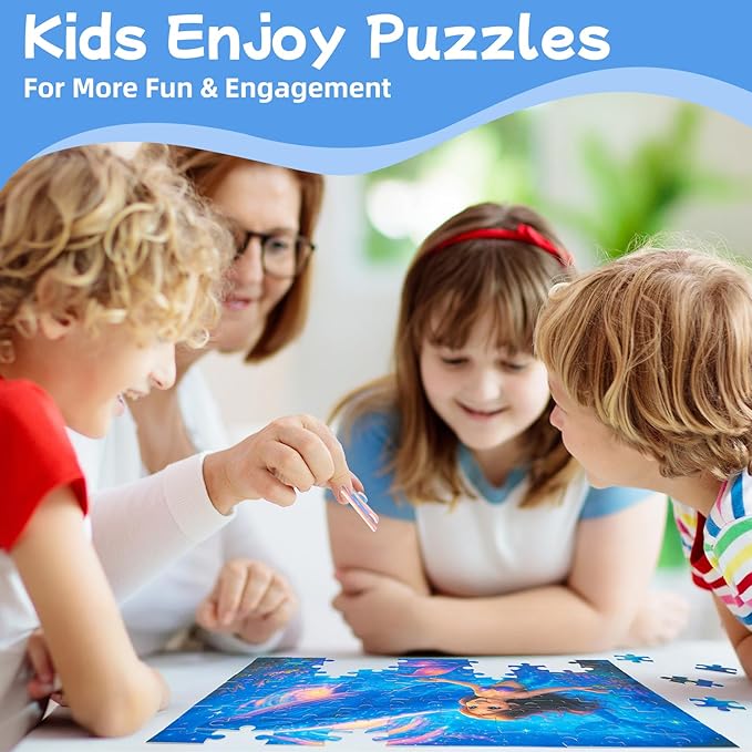 100-Piece Mermaid and Whale Jigsaw Puzzle for Kids Ages 4-6 6-8 8-10, Fantasy Underwater Puzzle with Magical Ocean Scene – Educational Toys and Birthday Gift for Girls and Boys