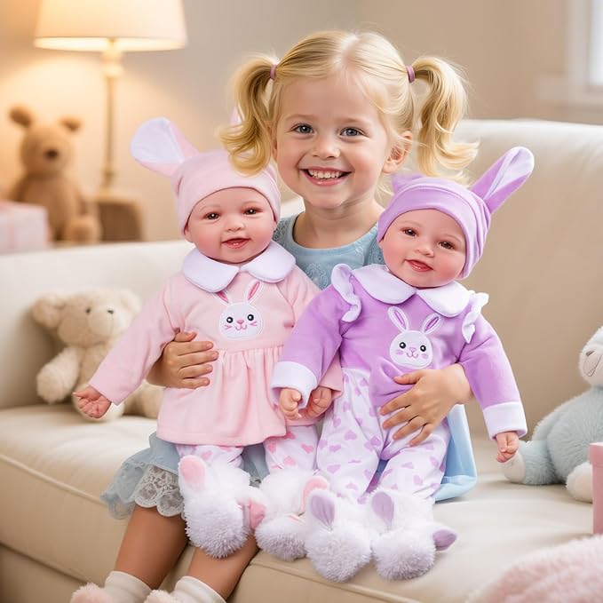 BABESIDE Baby Dolls Twins - 17'' Cute Soft Body Realistic Newborn Twin Dolls Real Life Baby Girl and Boy with Accessories 3+ Year Old Kids Gifts, Pretend Play, Collection