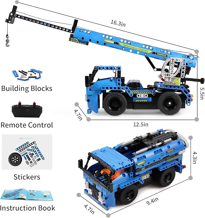 STEM RC Truck Building Toys, 2-in-1 Technic Vehicle Building Kits for Boys Age 8-12, Construction Erector Set Crane Truck Build Model for Boys Girls Age 6 7 8 9 10 11 12 13 14+