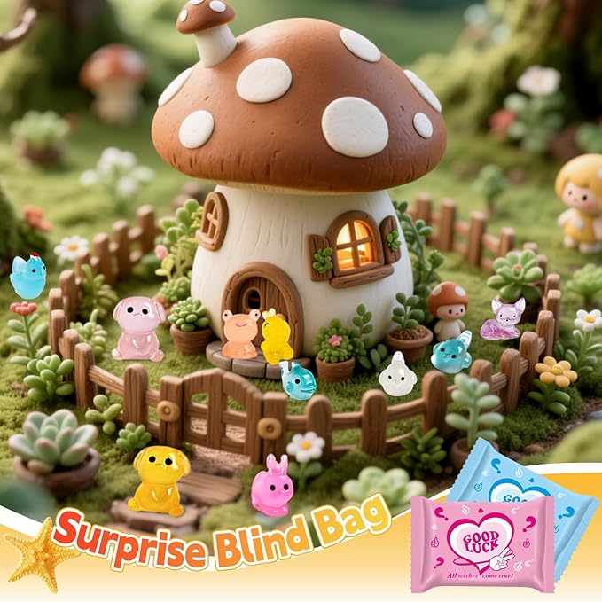 50 Pcs Mystery Bag Easter Day Gifts for Kids: Mini Resin Animals Glow in the Dark Figurines, Mini Figures Blind Bags for DIY Crafts, Fairy Garden Decor, Dollhouse Accessories, Party Favors
