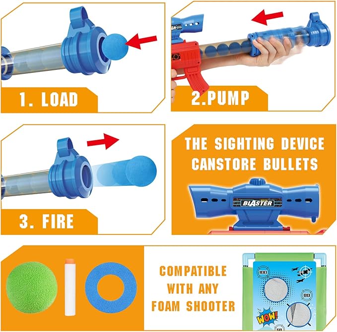 SpringFlower Shooting Game Toy for 5 6 7 8 9 10+ Years Olds Boys,2pk Foam Ball Popper Air Toy Guns with Standing Shooting Target,24 Foam Balls, for Kids