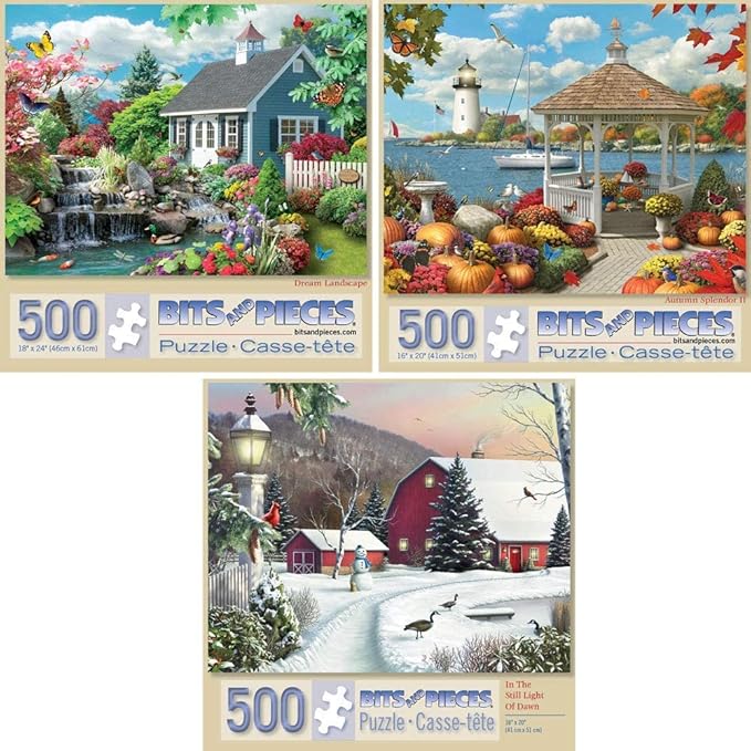 Bits and Pieces – Value Set of Three Large 500 Piece Jigsaw Puzzles for Adults – Nature Jigsaw Puzzles by Artist Alan Giana, Completed Puzzle Size: 18" x 24"