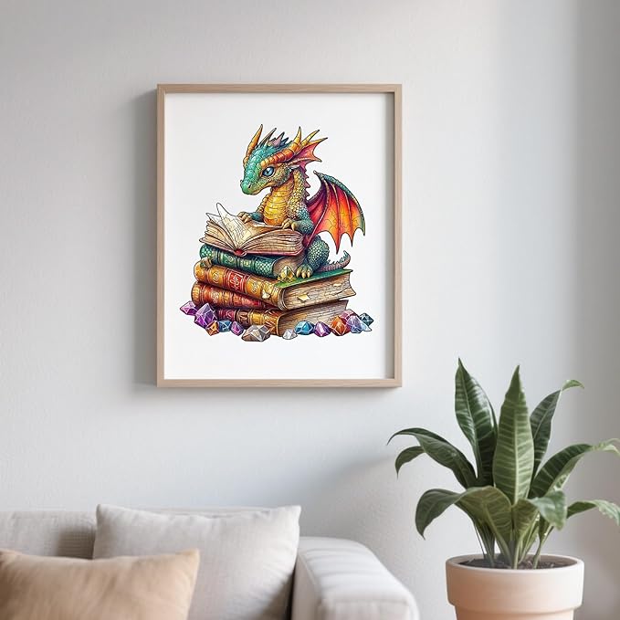 Wooden Puzzles for Adults - Reading Dragon Wood Puzzles Adult - Unique Animal Shape Wooden Jigsaw Puzzles for Adults - Birthday Gifts for Puzzle Lovers, Family (11.4 * 11.4in - 200 Pieces)
