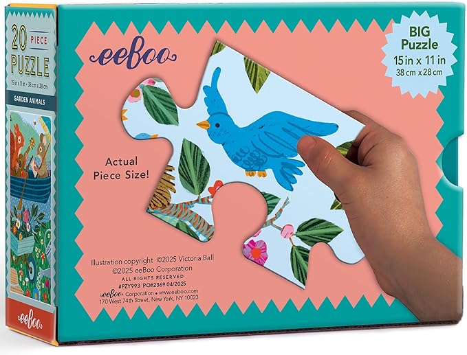 eeBoo 20 Piece Jigsaw Puzzle - Garden Animals Children's Puzzle Nature & Animals Themed, Large Pieces for Small Hands to Develop Motor Skills