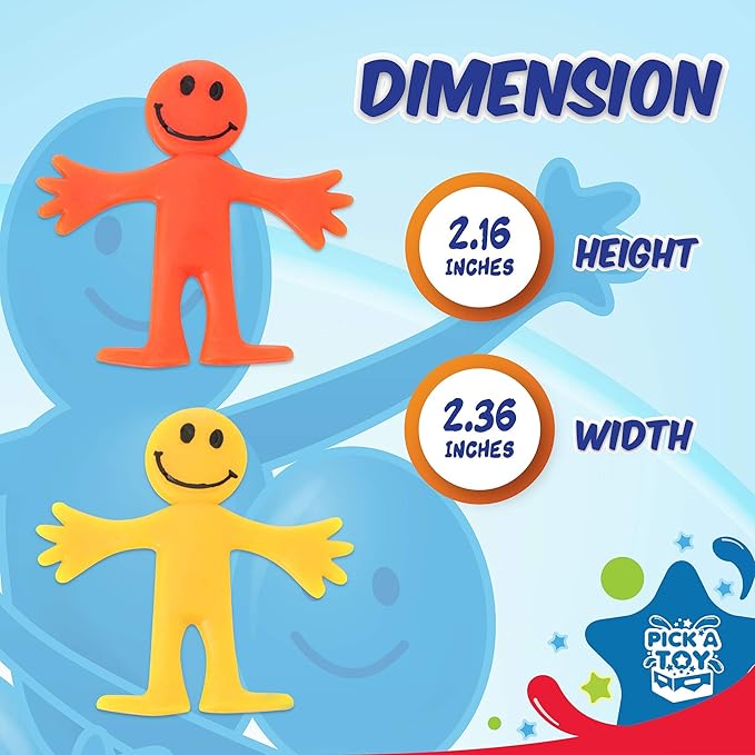 Pick A Toy Stretchy Happy Man Sticky Toy for Kids Party Favors: Bendy Toys Set of 24 - Perfect Stretchy Toys and Small Prizes for Goody Bag Stuffers, Easter Egg Fillers