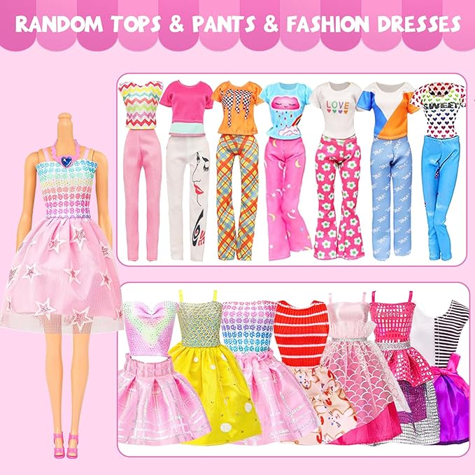 100 Pcs Doll Clothes and Accessories for 11.5 Inch Girl Dolls Outfit Including 17 Dresses, 2 Tops, 2 Pants, 2 Swimwear, 10 Pairs of Shoes, 12 Hair Accessories, 5 Bags, 40 Hangers and More