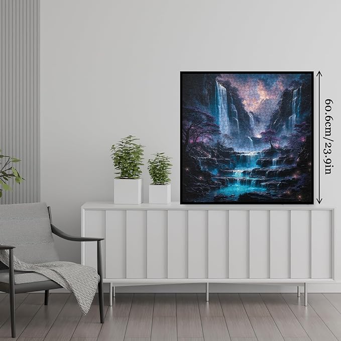 Fantasy Waterfall Landscape Puzzles for Adults 1000 Pieces, Purple Scenery Mountain Jigsaw Puzzle, Beautiful Difficult Art Puzzles