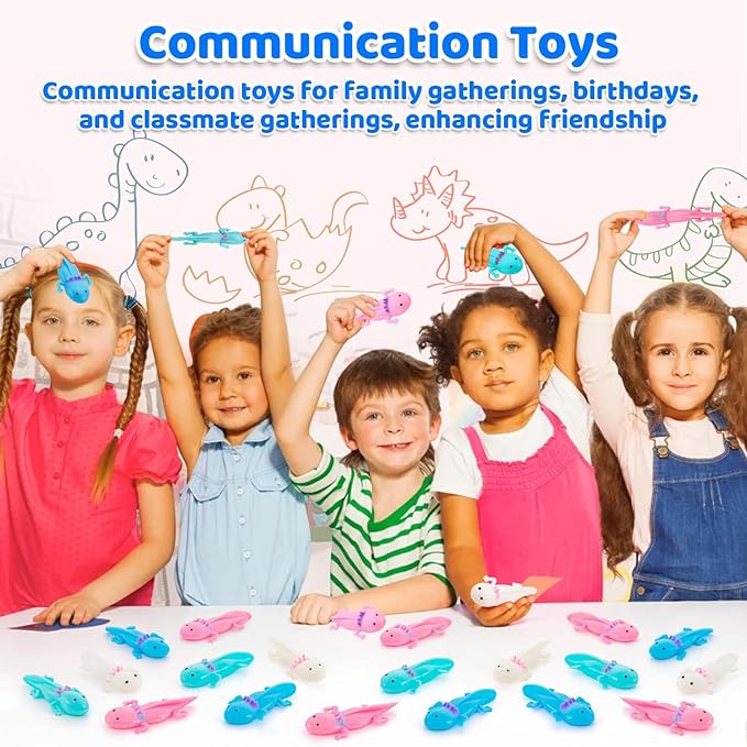 32PCS Axolotl Rubber Toy Bulk Cute Axolotl Finger Slingshot Novelty Toy Salamander Animal Sensory Toys for Child Stress Relief Axolotl Party Favors Gifts Decor (4 Color)