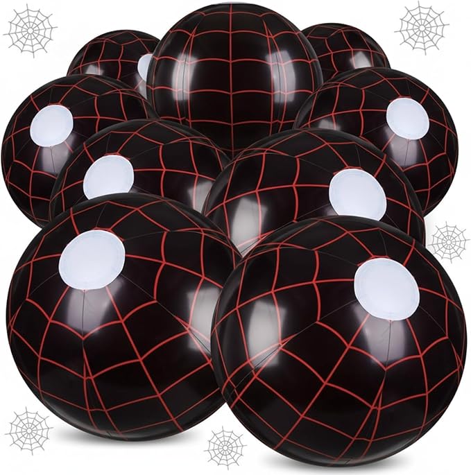 Soulchen 12 Pack Spider Web Themed Beach Ball Bulk for Kids 8" Inflatable Spider Themed Black Ball for Summer Pool and Beach Game Gifts Birthday Party Supplies End of The Year Class