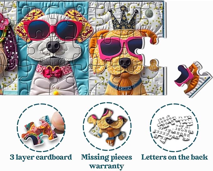 Funny Dogs Puzzles for Adults 1000 Pieces, Colorful Cute Puppy Portrait Jigsaw Puzzle, Whimsical Animal Art Puzzle