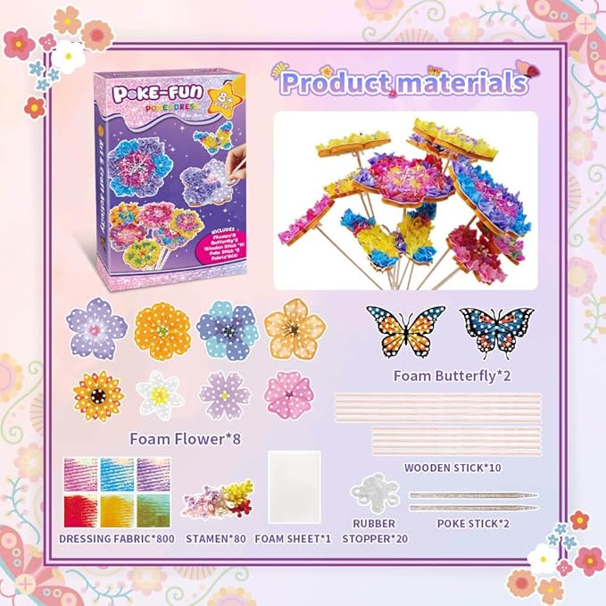 Britik Arts and Crafts for Kids Ages 8-12: Poke in Fun Art Kits for Girls, Poke Art Flower Bouquet Craft Kit, Fabric Arts for Kids DIY Flower Bouquet Kit Birthday Gift for Girls Ages 8 9 10 11 12