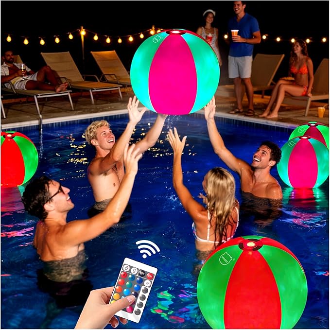 MIAOKE Funny and Playful Pool Toys 16 Inch 5 Pack- 16 Lighting and 4 Modes LED Beach Ball with Remote Control,Suitable for Pool Games Night Summer Pool Party,Outdoor Everybody Family Games, Green