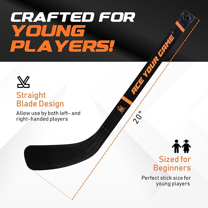 ACE HOCKEY - Shinny Hockey Set - Complete 4-Player Indoor/Outdoor Kit - Knee Hockey Goal Set (2) Goals, (2) Mini Sticks, and (6) Foam Balls - Mini Hockey Set