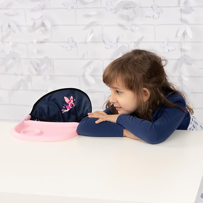 Bayer Design Doll Table Seat for 18 in Dolls - Navy, Hot Pink, Stars, Foldable Dining Chair with Tray
