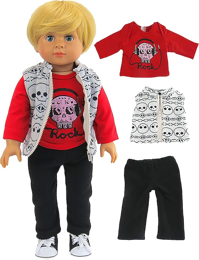 American Fashion World Skull Outfit Set for 18-Inch Dolls | 3 Piece | Premium Quality & Trendy Design | Dolls Clothes | Outfit Fashions for Dolls for Popular Brands