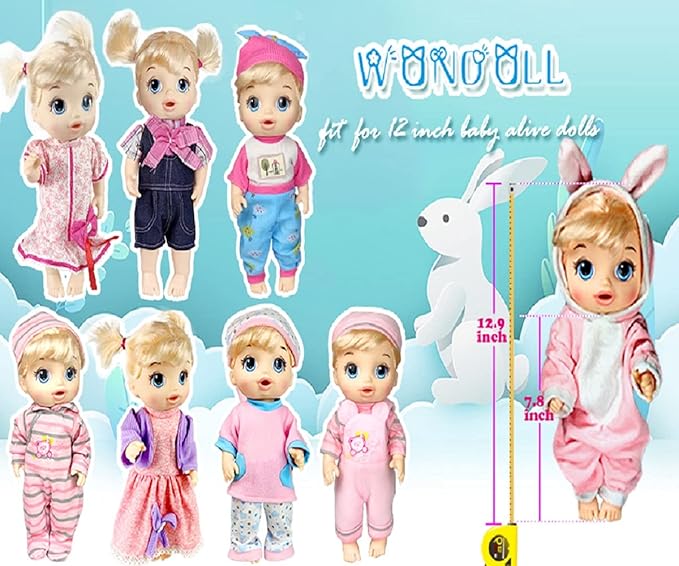 WONDOLL 8-Sets Alive Baby-Doll-Clothes for 12 inch Baby Dolls 10-11-12 inch Handmade Clothing Lovely Hat Dress and Outfits Accessories Christmas Birthday for Little Girl（NO Doll