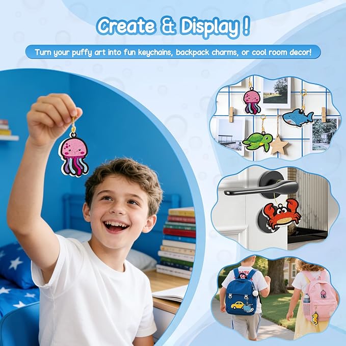 Taotuo Magic Foam Texture Painting Kit - 3D Art Puffy Paint Kit, 15 Ocean Mess-Free Paint by Number Craft for Kids Ages 3-10