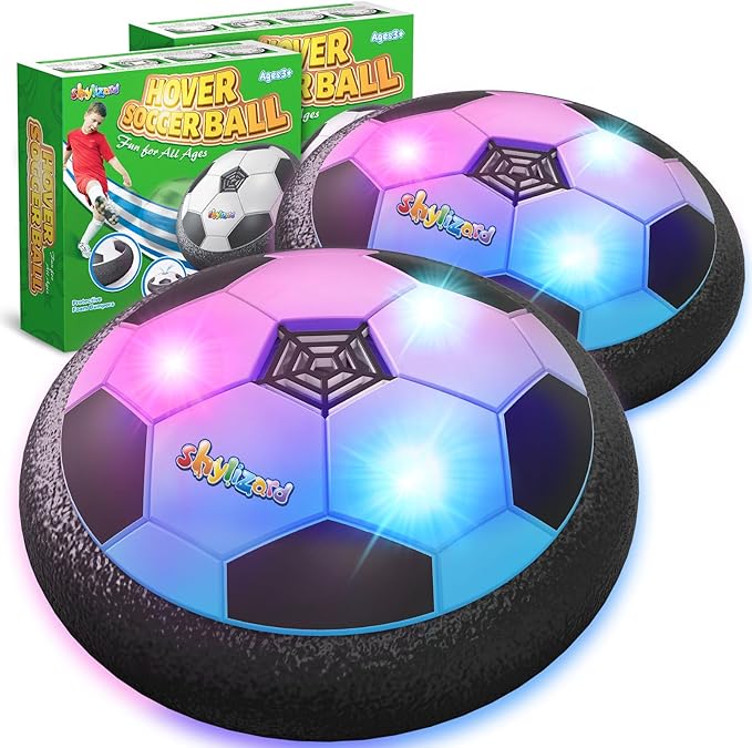 Set of 2 Hover Soccer Ball,Boys Toys Gifts for 3 4 5 6 7 8 Years Old,Air Power Kids Soccer Ball with LED Light,Hover Soccers Balls Indoor for Boys and Girls 3-5 6-8,Outdoor Indoor Game