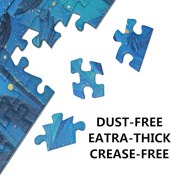 Puzzles for Adults 1000 Pieces Romantic Glitter Blue Starry Sky Jigsaw Puzzle with Letters on The Back Challenging Puzzles Game for Family and Friends (27.5"x19.6")