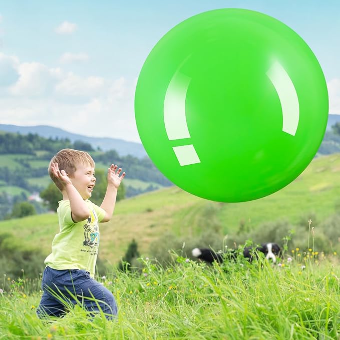 Jenaai 2 Pcs 30 Inch Large Bouncy Balls Giant Inflatable Rubber Kickballs Big Outdoor Exercise Jumping Hopping Ball for Outdoor Activity Sports Party Decor(Yellow, Green)