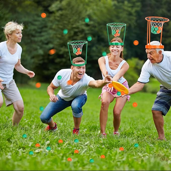 Hooqict 3 Pack Head Hoop Basketball Party Game for Kids and Adults Adjustable Basket Head Headband Game with 40 Balls for Carnival Party Family Indoor Outdoor Backyard Yard Birthday Basketball Games