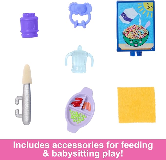 Barbie Skipper Doll & Playset with Accessories, Babysitting Set Themed to Mealtime, Color-Change Toy Play