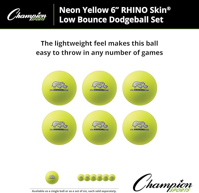Champion Sports® Rhino Skin® Low Bounce Dodgeball Sets & Singles for Playground, PE, Backyard & League Games – Team Sports Equipment for Youth & Adults