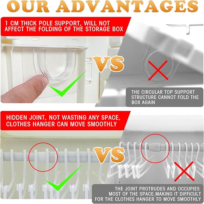 Foldable Doll Wardrobe Storage Box Compatible with Labubu Clothes with 10 Hangers & Rod - Stackable Organizer Cabinet for 15/17cm Doll Clothes with Dust-Resistant Cover and Display Shelf