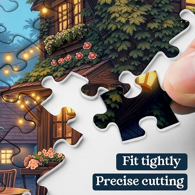 Treehouse Cafe Puzzles for Adults 1000 Pieces, Fantasy Forest Night Jigsaw Puzzles, Magical Tree Coffee Shop Scene
