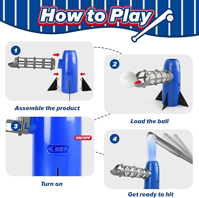 Auto Kids Baseball Pitching Machine, Automatic Baseball Launchers for Kids 6-8, Batting Practice Equipment with 5 Plastic Balls & Bat, Pop Up Tball Trainer, Blue