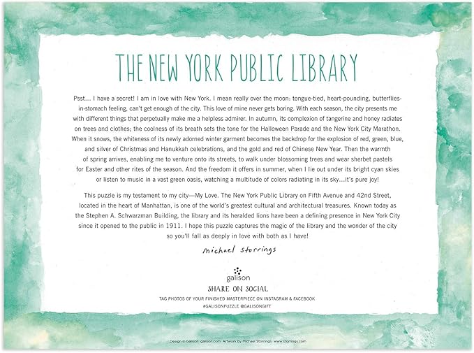 Galison Michael Storrings New York Public Library 1000 Pc Puzzle, Multicolor