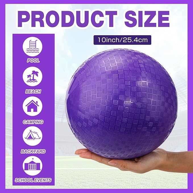 Jerify 12 Pcs Playground Balls Bulk 10 Inch Kickball Bouncy Balls for Kids Inflatable Bouncing Handball for Kids Adults Indoor Outdoor Games Gym Picnic Camp Yoga Exercise, Purple