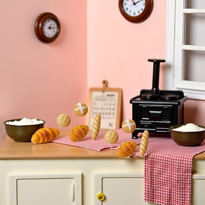 8 Pcs 1/12 Miniature Bread Set, Miniature Bread Dollhouse Decoration Accessories Resin Mix Bakery Bread Mini House Food Decoration Accessories Dollhouse Décor