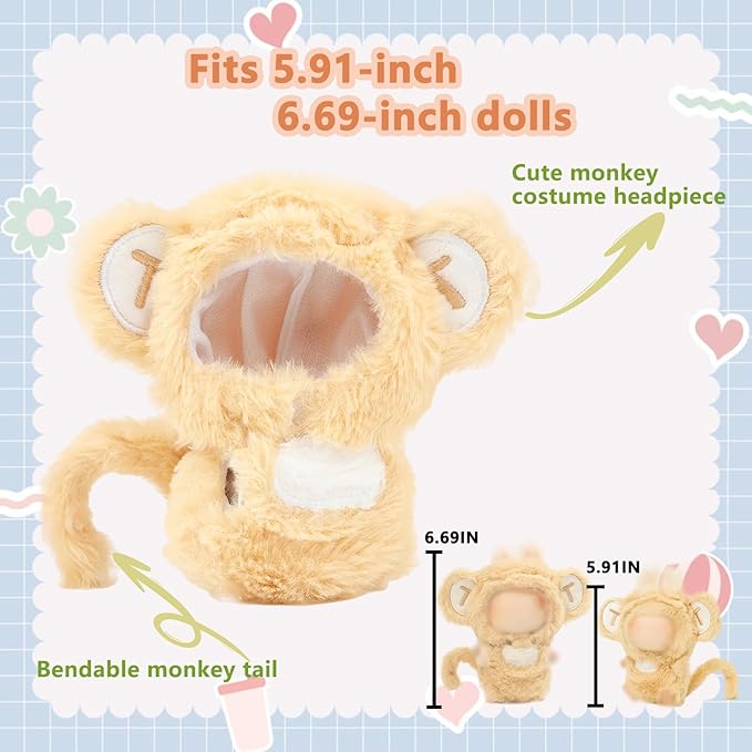 Clothes for labubu 17cm Accessories Suit Cute Clothes for Doll Dress up Animal Style Outfits (NO Doll)（Monkey）