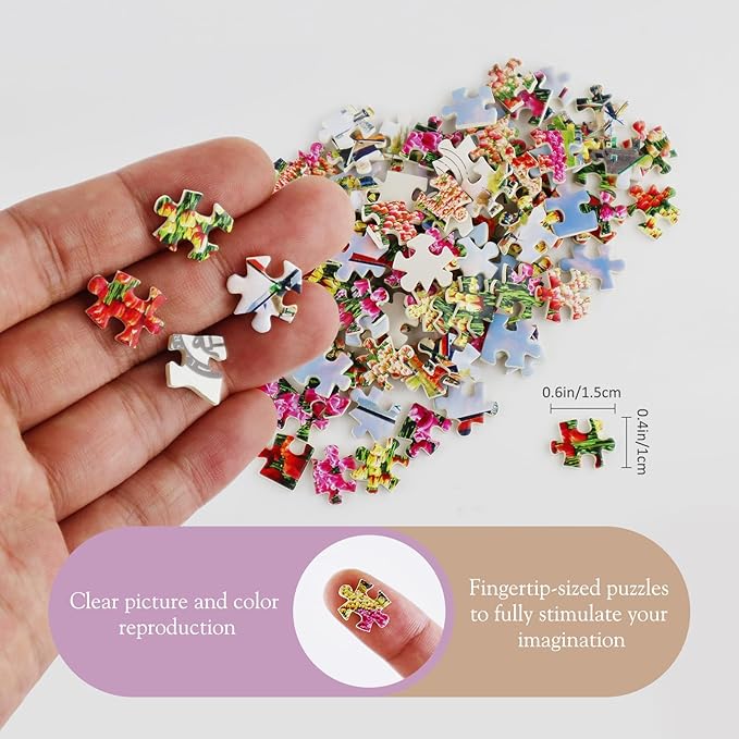 MISITU Small Jigsaw Puzzles for Adults Mini Puzzles 150 Pieces Micro Pieces Small Puzzle Challenging Difficult Puzzles Travel Puzzle Lavender Tulip Sunflowers Jigsaw Puzzle 6 x 4 inch 3 Pack