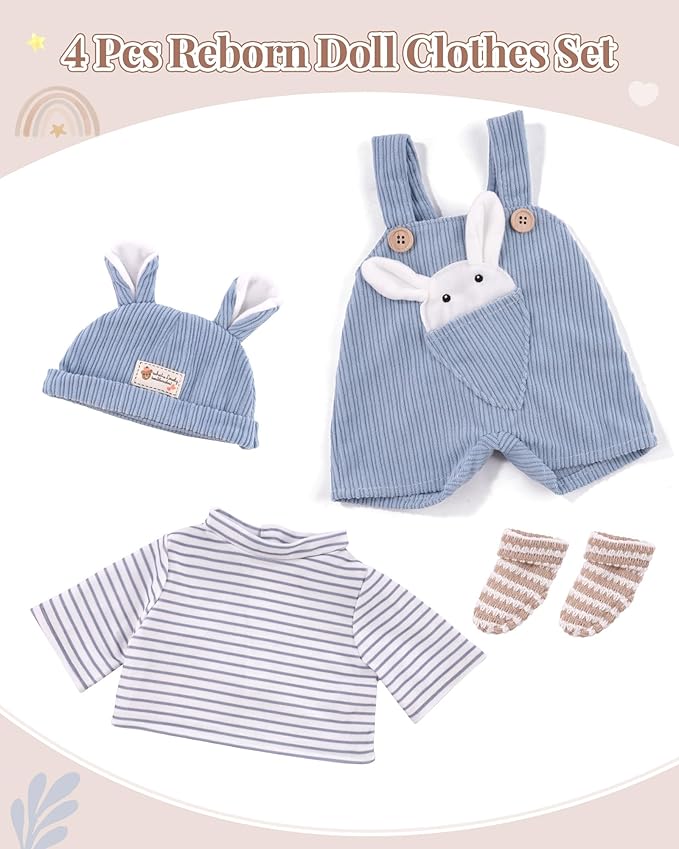 BABESIDE 4-Piece Baby Doll Clothes for 15-18 Inch Dolls, Doll Outfit Accessories with Bunny Pattern fit Baby Dolls, Easter Pretend Play Accessories Gift for Boys & Girls,Blue