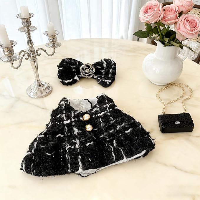 Doll Clothing Set (No Doll), Cute Bow, Crossbody Bag, Dress, Suitable for 15-17cm Dolls, Outfit Accessory Set for Unique Styling (Black-D)